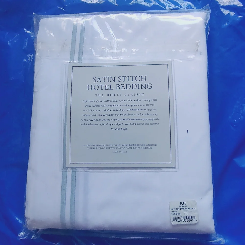 Restoration Hardware Italian Satin Stitch King Bed Skirt Embroidered White